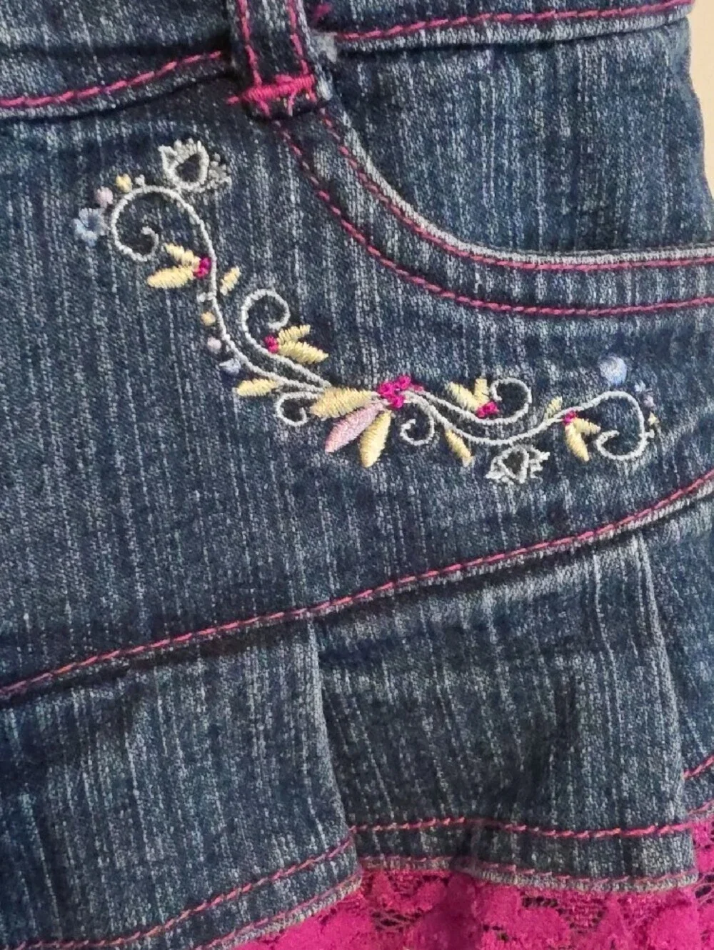 Disney Tinkerbell Girls Blue Denim Jacket with Pink Lace Trim and